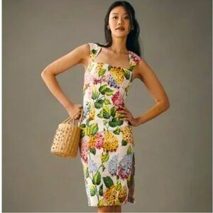 Anthropologie square neck garden dress! Slit on side and cut out back